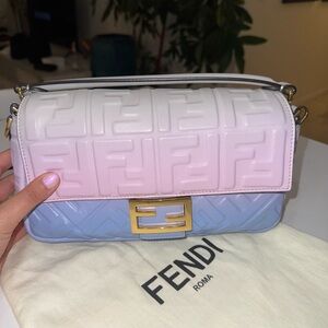 Fendi Pink and Blue Embossed Shoulder Bag